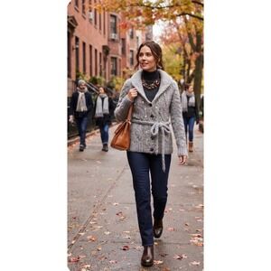 Victoria's Secret PINK Gray Rhinestone Chunky Cable Knit Shawl Collar Sweater L